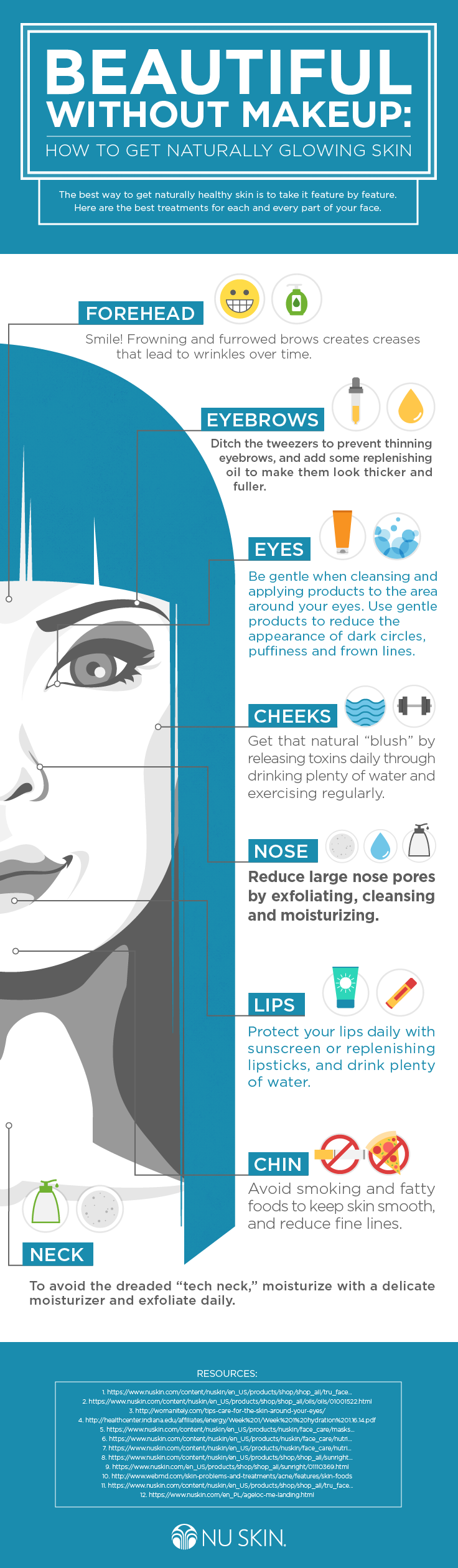 Nu Skin's infographic with eight tips on how to be beautiful without makeup